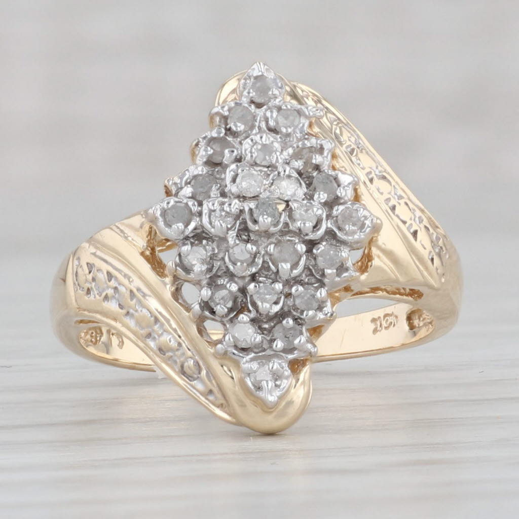 Gray 0.15ctw Diamond Cluster Bypass Ring 10k Yellow Gold Size 7.5