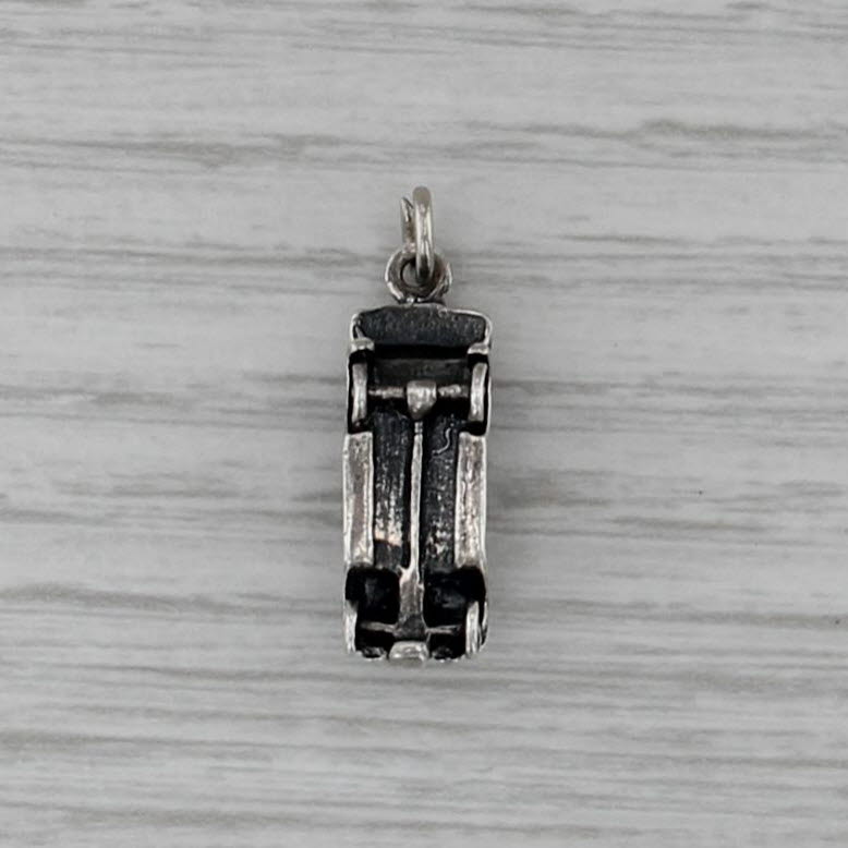 Vintage Old Timey Car Charm Sterling Silver 3D Wheels Move Pendant