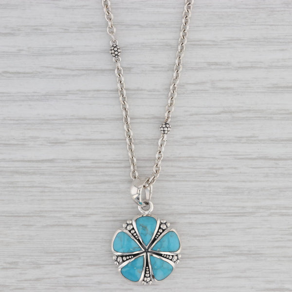 New Lagos Caviar Maya Turquoise Flower Pendant Necklace Sterling Silver 17.5"