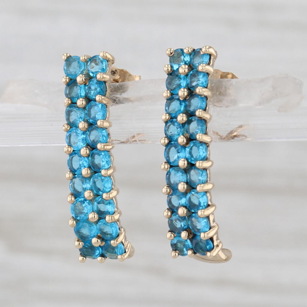 1.40ctw Blue Apatite J-Hook Earrings 10k Yellow Gold Drops
