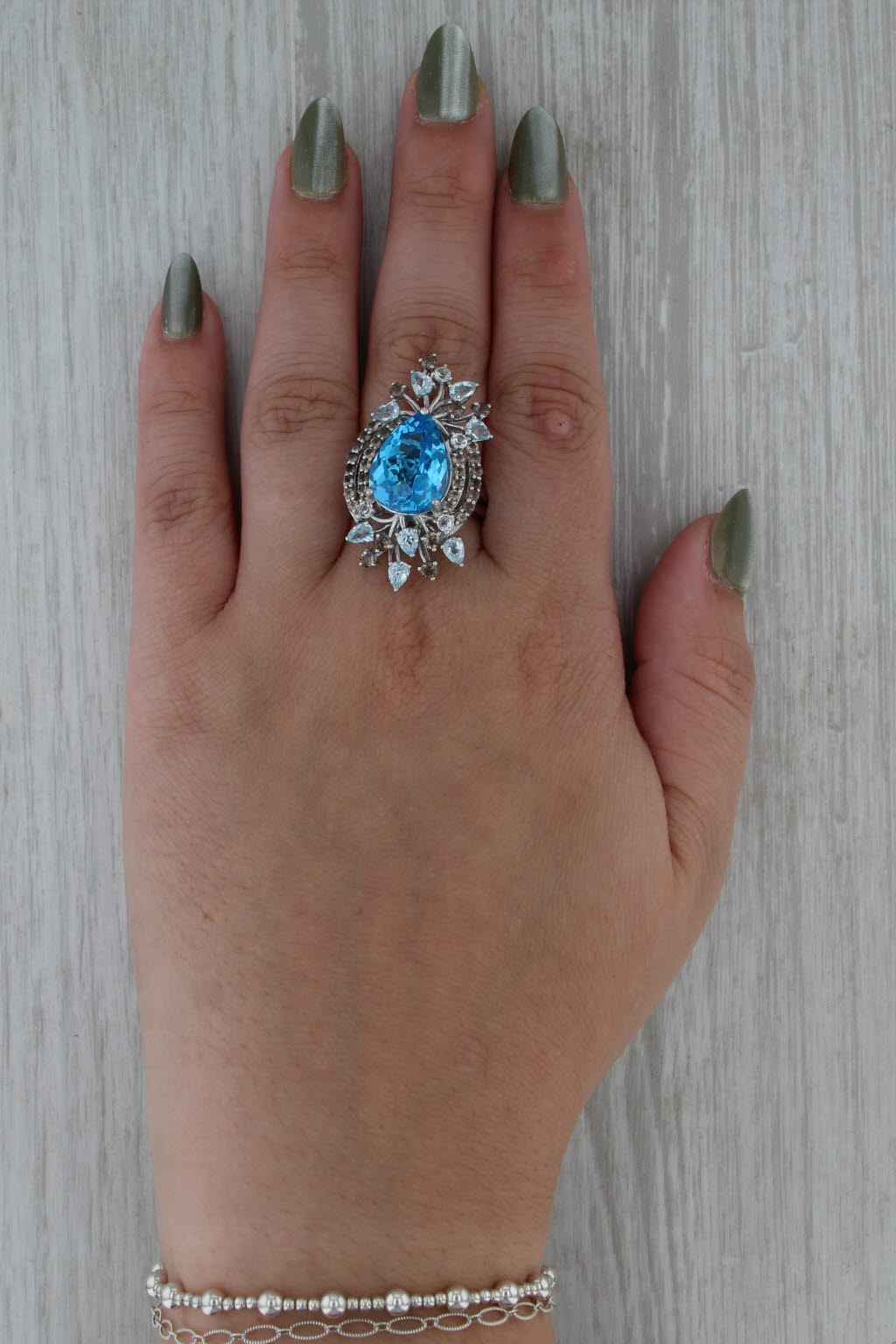 Le Vian 12.08ctw Blue White Topaz Smoky Quartz Ring 14k White Gold Cocktail