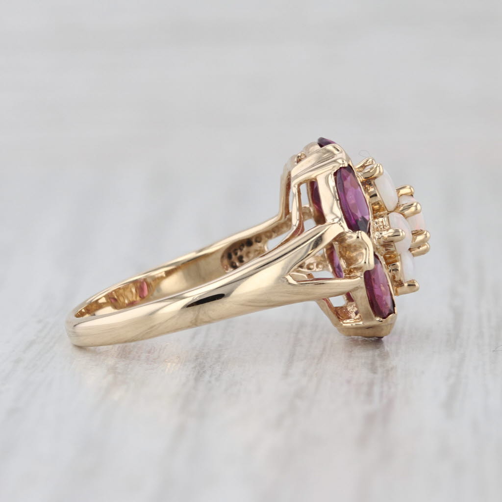 1.75ctw Garnet Opal Flower Cluster Ring 10k Yellow Gold Size 7.25