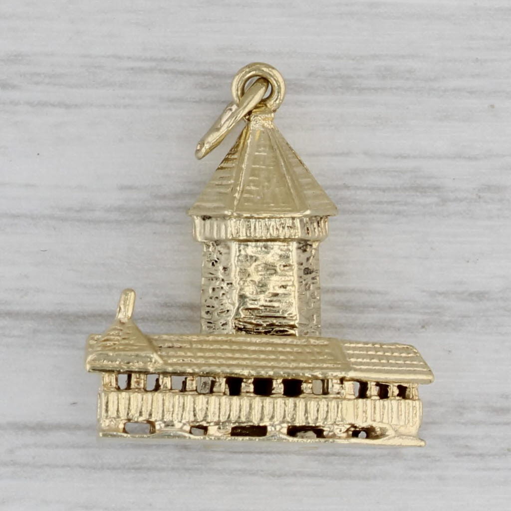 Gray Vintage Lucerne Switzerland Water Tower Charm 14k Yellow Gold Souvenir