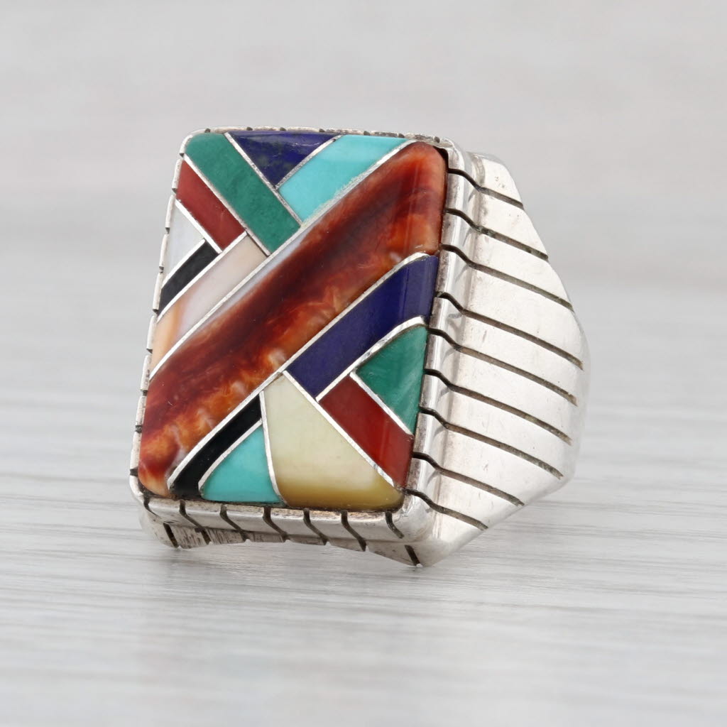 Ray Jack Vintage Navajo Ring Sterling Silver Stone Mosaic Native American