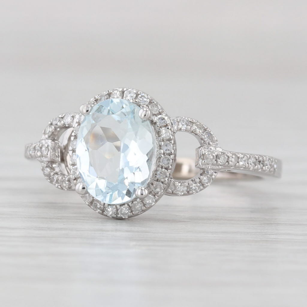 Light Gray 1.16ctw Aquamarine Diamond Halo Ring 14k White Gold Size 6.25 Engagement Style