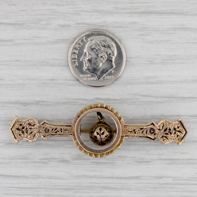 Gray Victorian Bar Brooch Yellow Gold Ornate Floral Open Work Pin