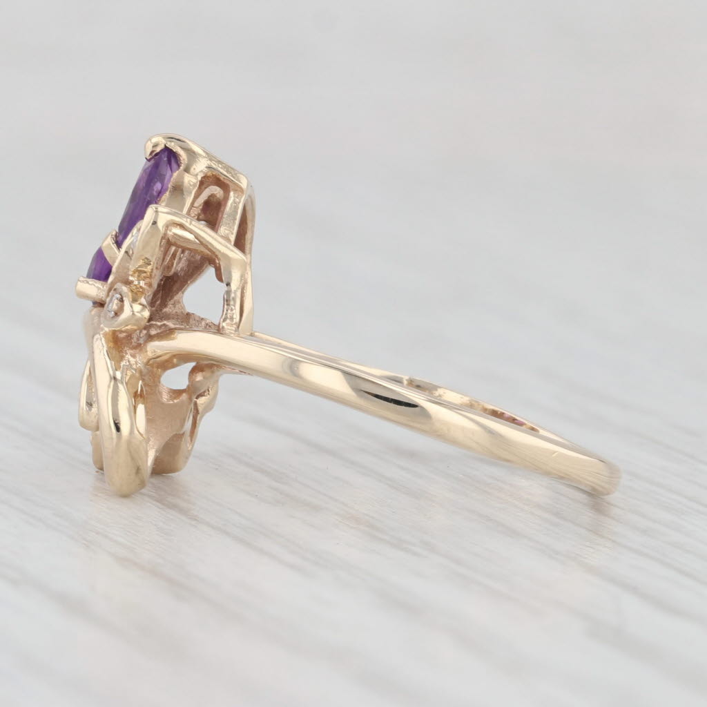 Light Gray 0.53ctw Amethyst Diamond Flower Ring 14k Yellow Gold Size 7.25