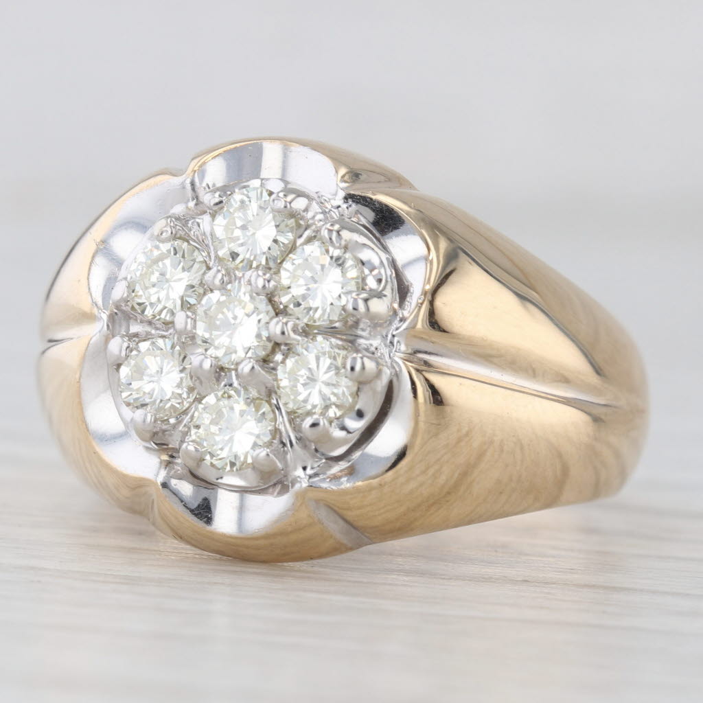 14ctw Vintage Diamond Cluster Belcher Setting Ring 14k Yellow Gold Size 11.5
