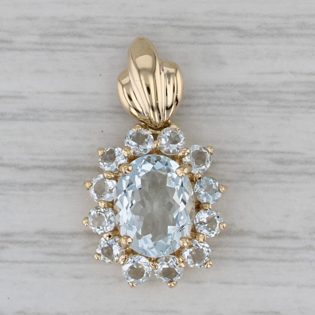 Gray 2.10ctw Oval Aquamarine Halo Pendant 14k Yellow Gold