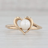Light Gray Cultured Pearl Solitaire Heart Ring 14k Yellow Gold Size 5 June Birthstone