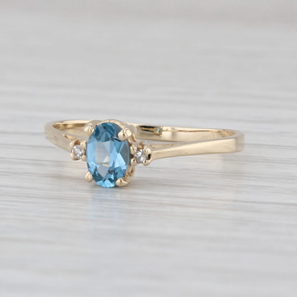 0.45ct Lab Created Blue Spinel Diamond Ring 10k Yellow Gold Size 6.75