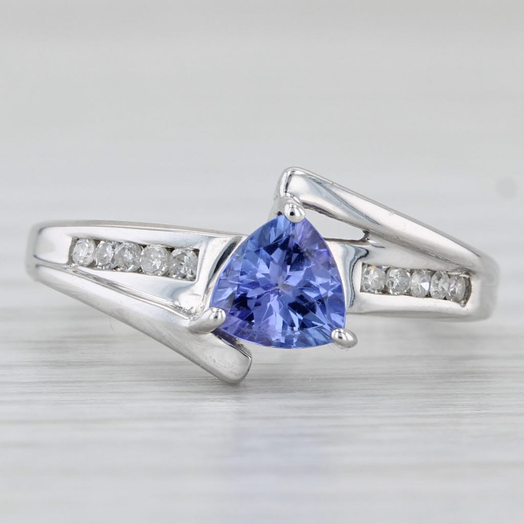 Light Gray 0.65ctw Tanzanite Diamond Ring 10k White Gold Size 6 Bypass