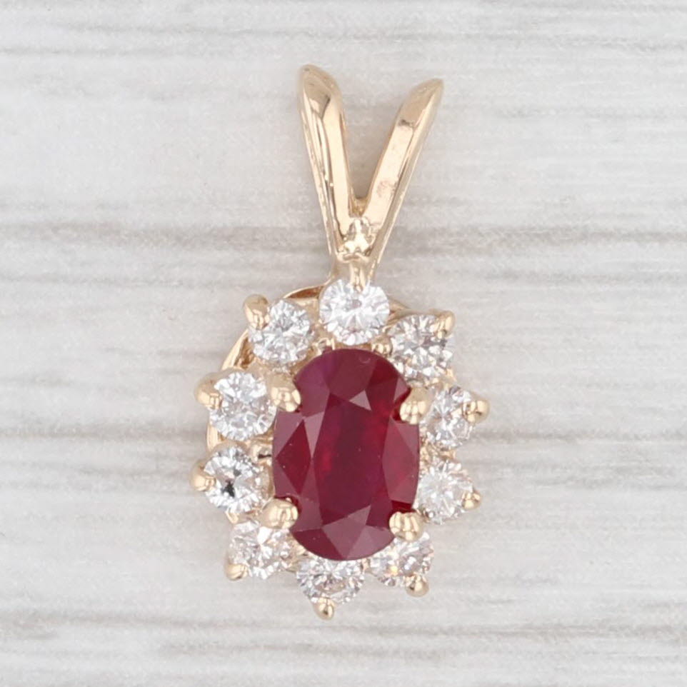 Light Gray 0.92ctw Oval Ruby Diamond Halo Pendant 14k Yellow Gold Small Drop