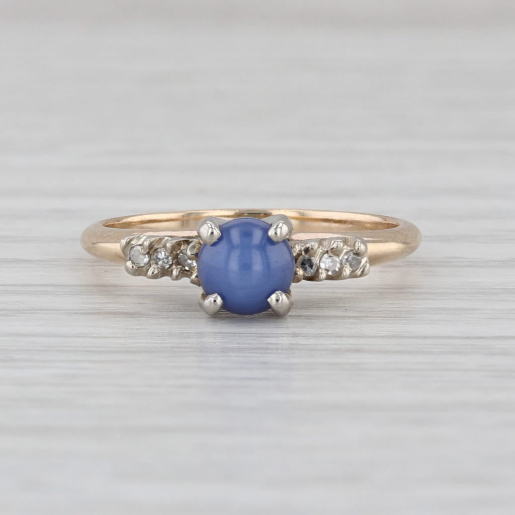Linde Blue Lab Created Star Sapphire Diamond Ring 14k Yellow Gold Size 5