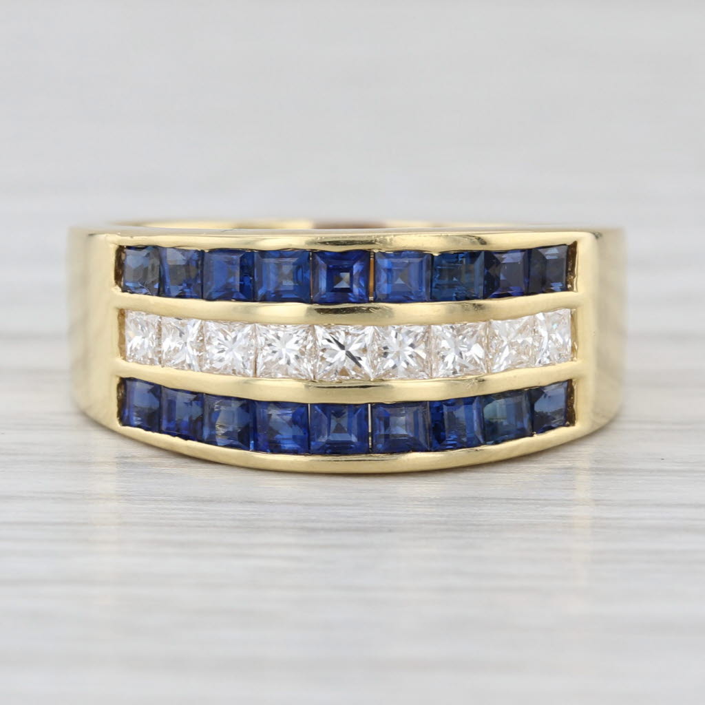 Spark Blue Sapphire Diamond Ring 18k Gold Size 7.25 Wedding Bridal Anniversary