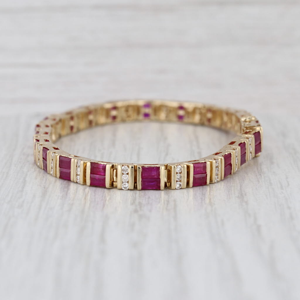 5.98ctw Ruby Diamond Tennis Bracelet 14k Yellow Gold 6.75" 4.2mm