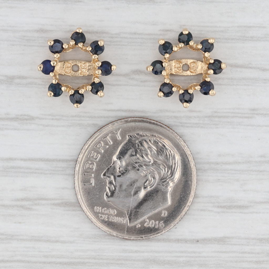Light Gray 0.80ctw Blue Sapphire Earring Enhancers Jackets 14k Yellow Gold For Studs