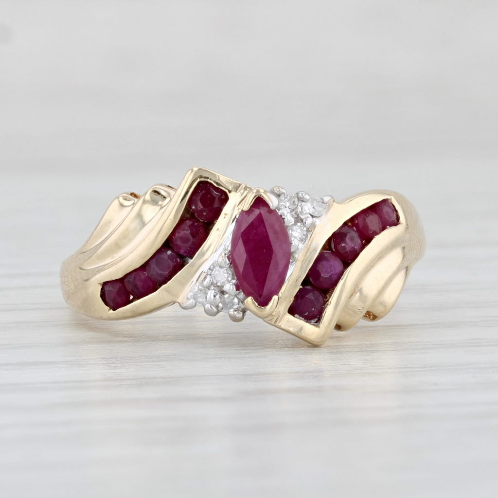 Light Gray 0.69ctw Marquise Ruby Diamond Ring10k Yellow Gold Size 7