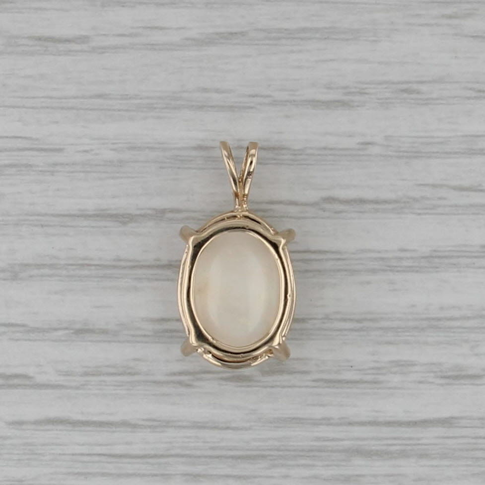 Opal Solitaire Pendant 14k Yellow Gold Oval Cabochon Drop