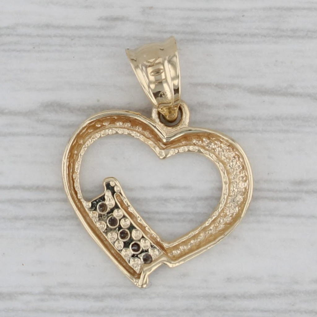 Gray New Cubic Zirconia Open Heart Pendant 10k Yellow Gold