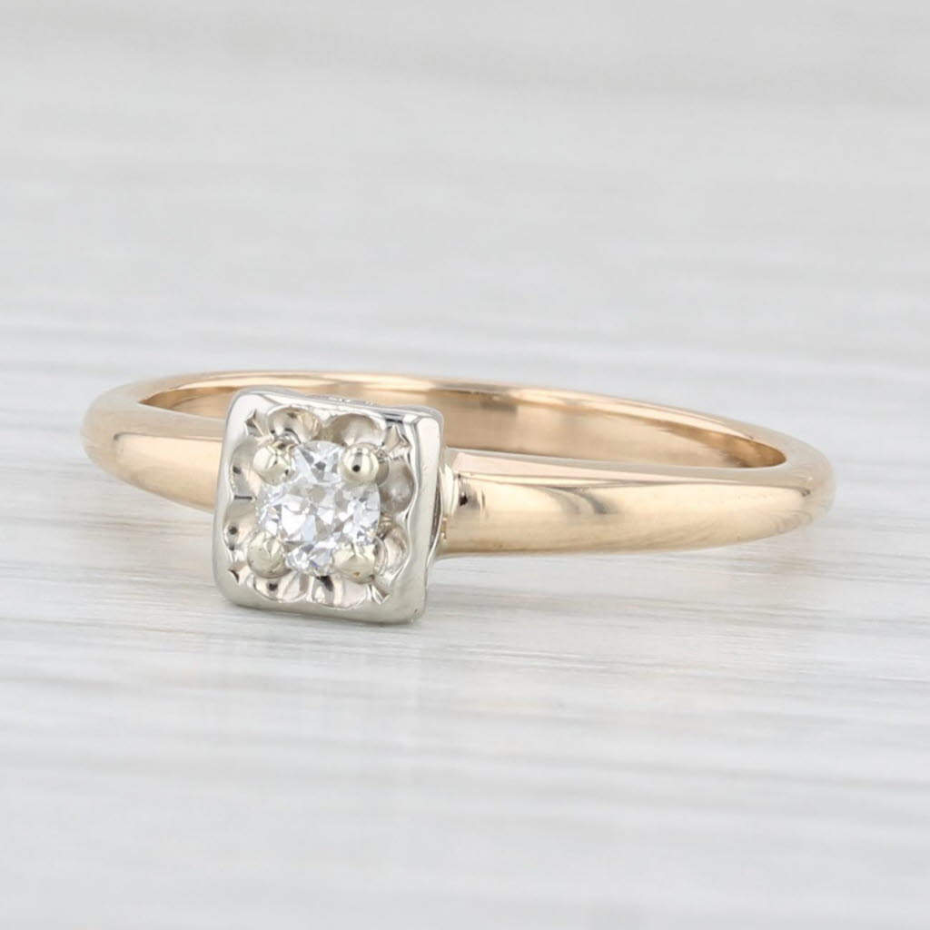 Light Gray Vintage 0.12ct Old European Diamond Solitaire Engagement Ring 14k Gold Size 5.75