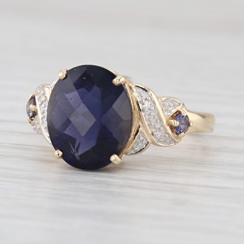 5.79ctw Oval Blue Iolite Diamond Ring 10k Yellow Gold Size 8
