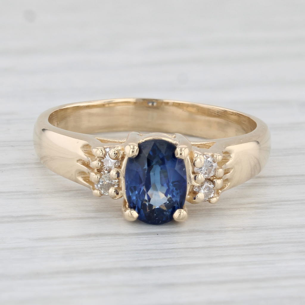 Light Gray 0.81ctw Oval Blue Sapphire Diamond Ring 14k Yellow Gold Size 5.75-6