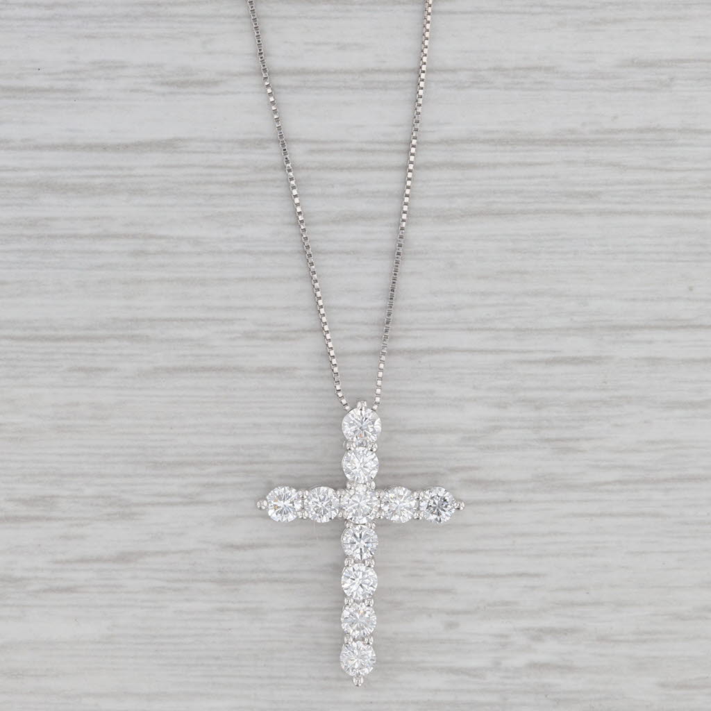 Gray 0.90ctw Diamond Cross Pendant Necklace 14k White Gold 21" Box Chain