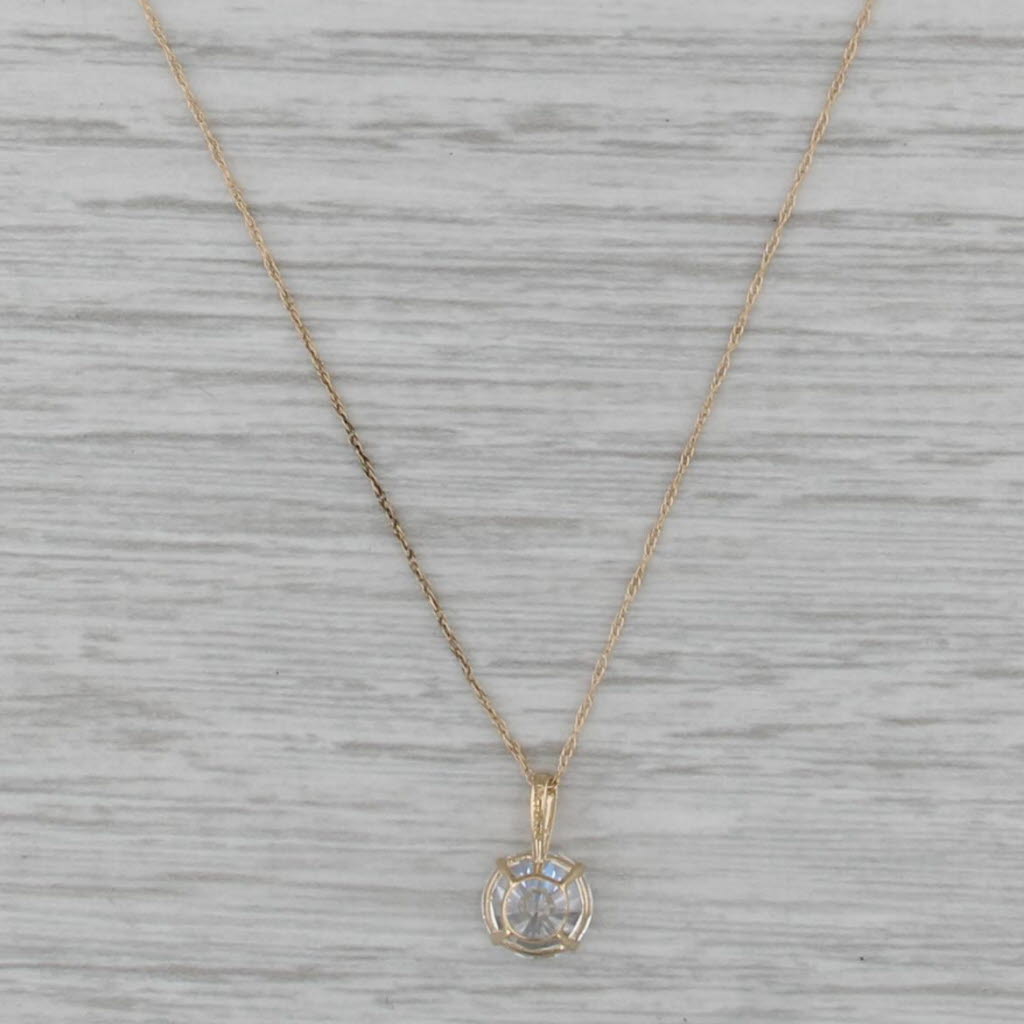 1.25ct Round Cubic Zirconia Pendant Necklace 14k Yellow Gold 16-18" Rope Chain