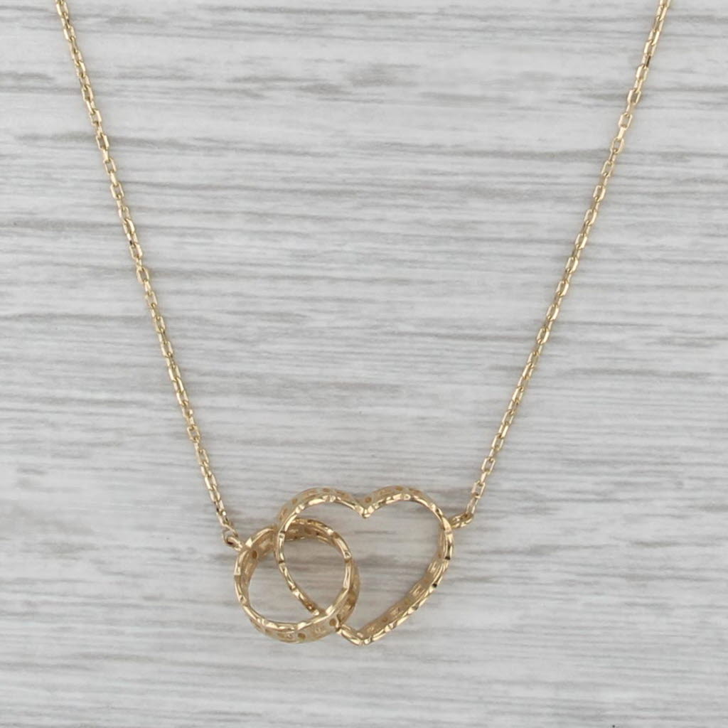 Interlocking Hearts Necklace 18k Yellow Gold 17.5" Cable Chain