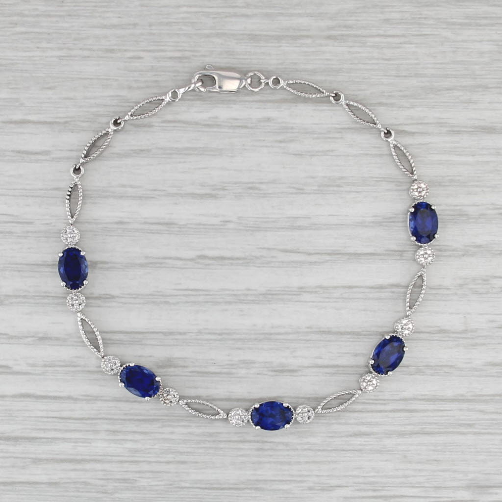 4.30ctw Blue Sapphire Tennis Bracelet Sterling Silver 7.25" 5mm