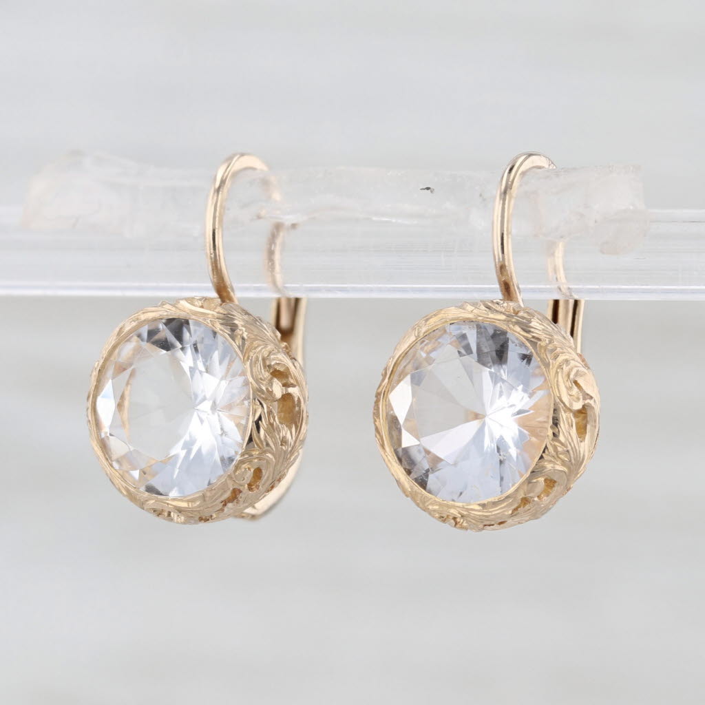 Anaconda 3.60ctw Quartz Drop Earrings 800 Gold Ornate Floral Bezel Lever Backs