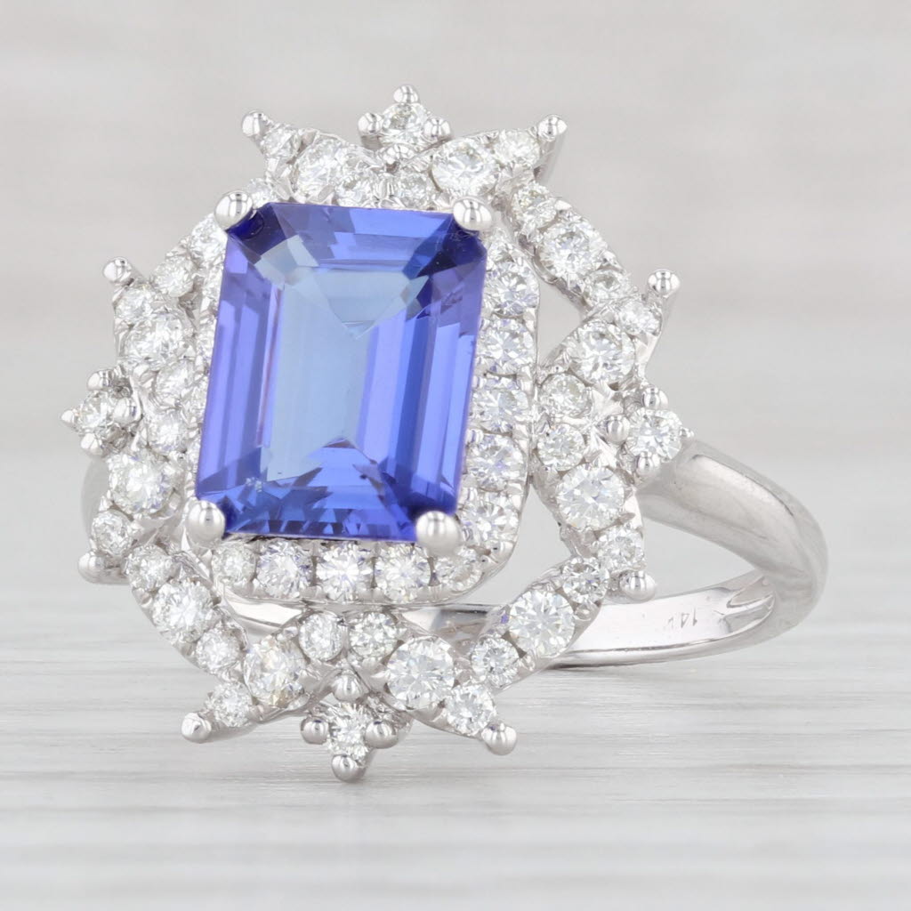 Light Gray New 2.91ctw Tanzanite Diamond Halo Ring 14k White Gold Size 7