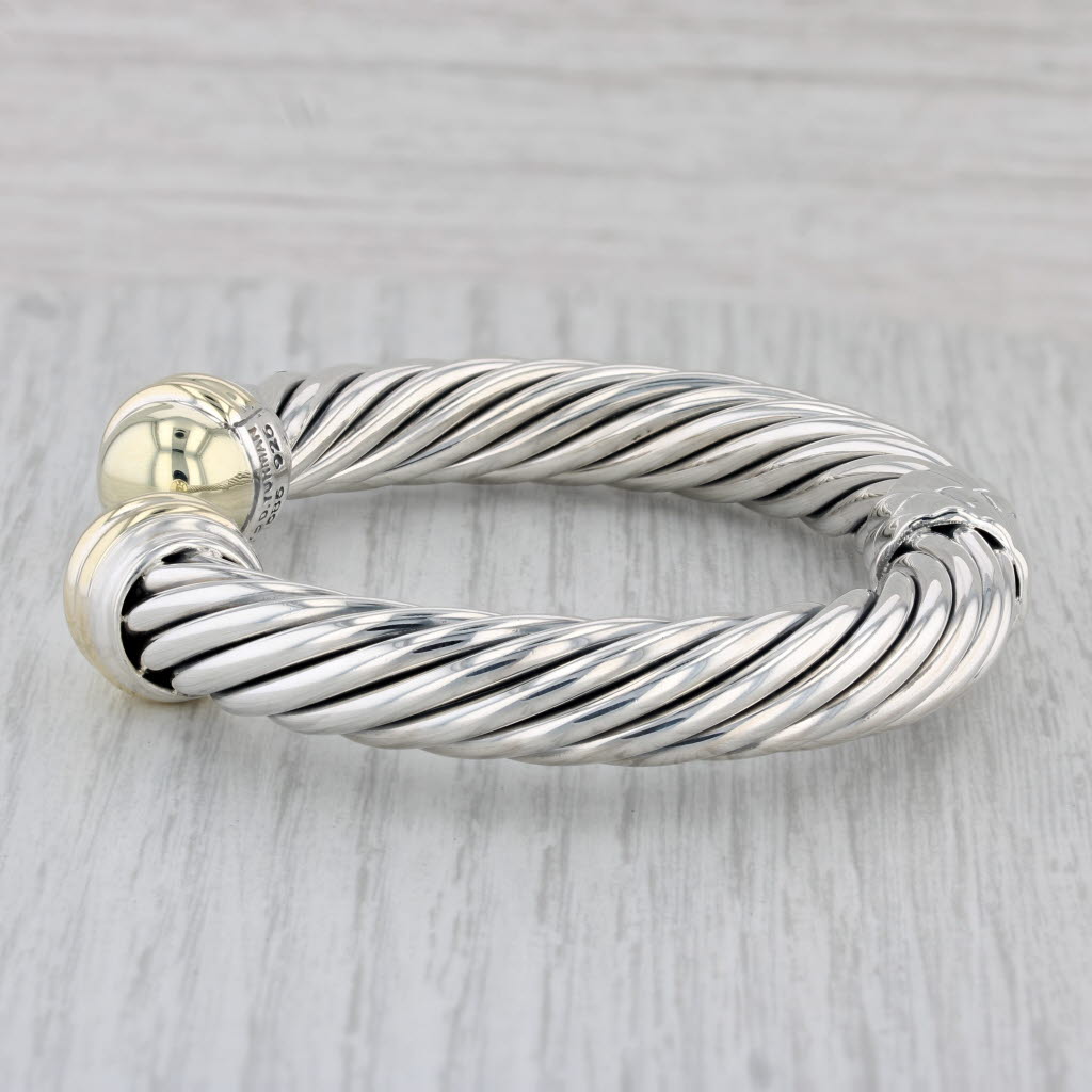 Gray David Yurman Cable Cuff Bracelet Sterling Silver 14k Gold Hinged 7" 10mm