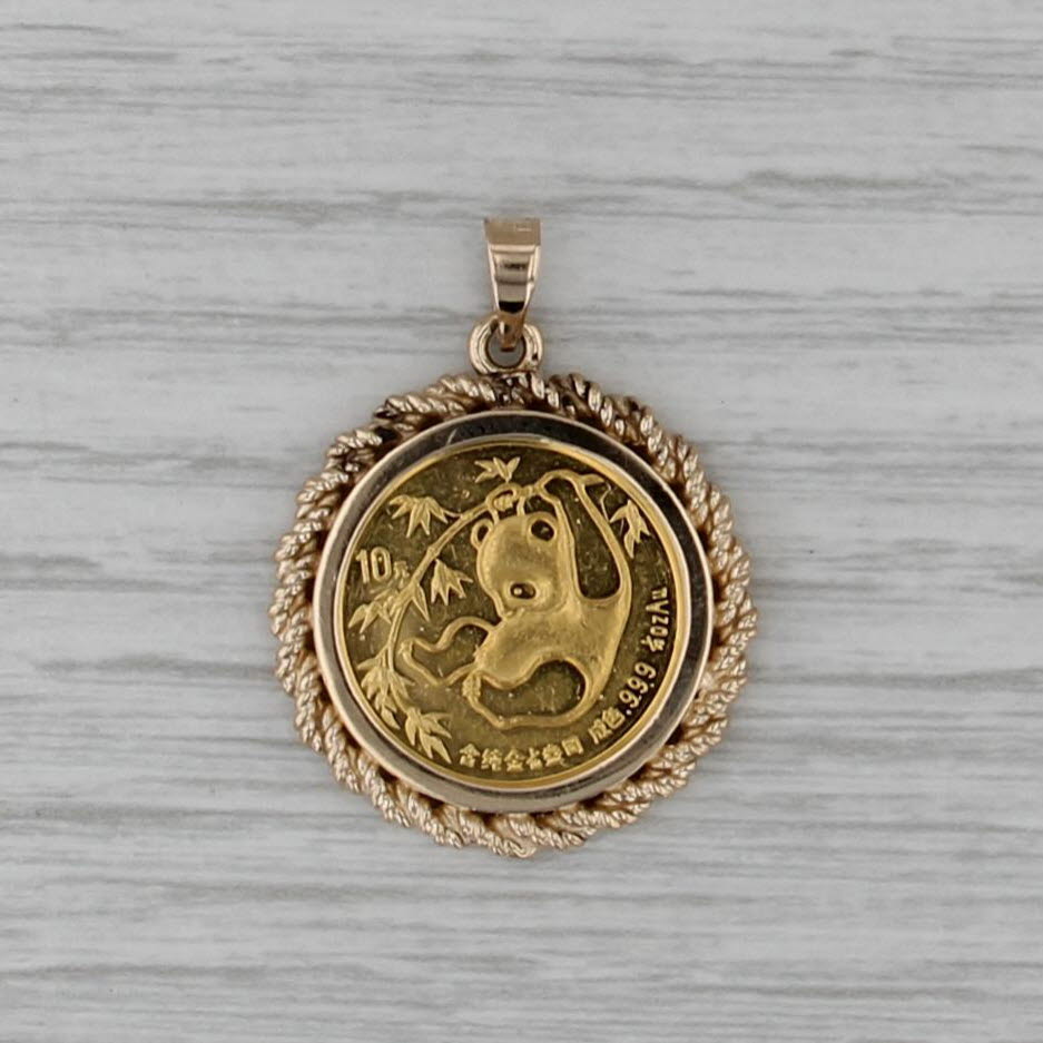 1/10oz 1985 10 Yuan Chinese Panda Coin Pendant 14k 999 Yellow Gold