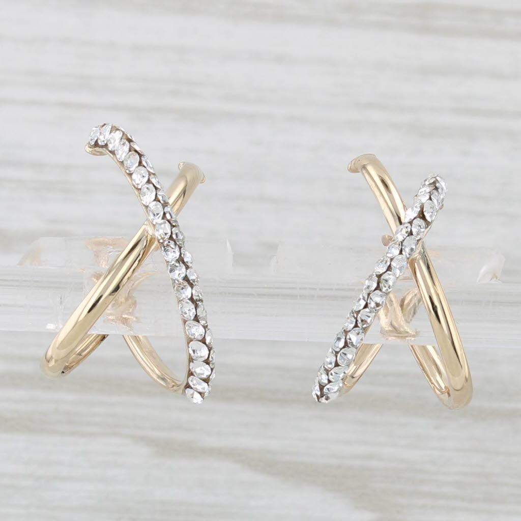 Light Gray Glass X Drop Earrings 14k Yellow Gold Snap Top Posts