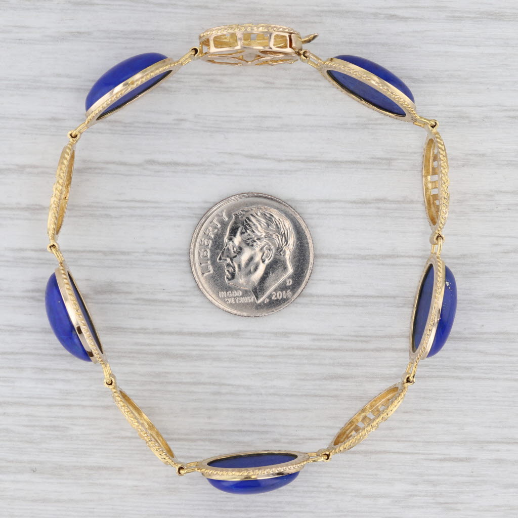 Lapis Lazuli Cabochon Oval Link Bracelet 14k Yellow Gold 6.75" 12.2mm