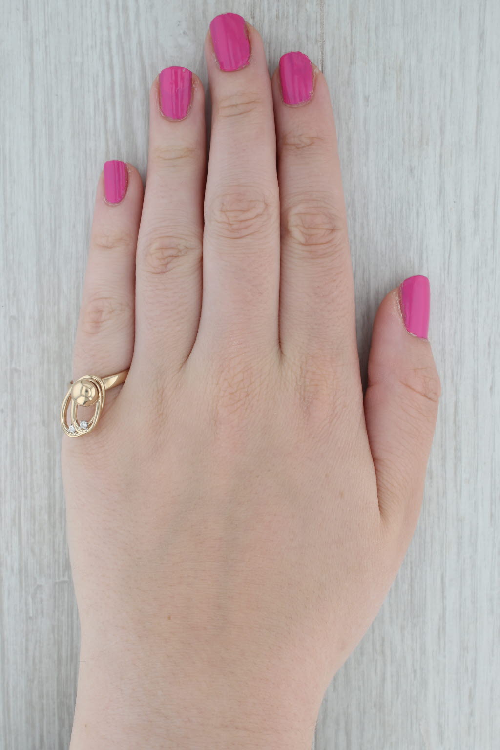 Dark Gray Diamond Whirly Orbit Ring 14k Yellow Gold Size 7.25 Moving Spinning Parts
