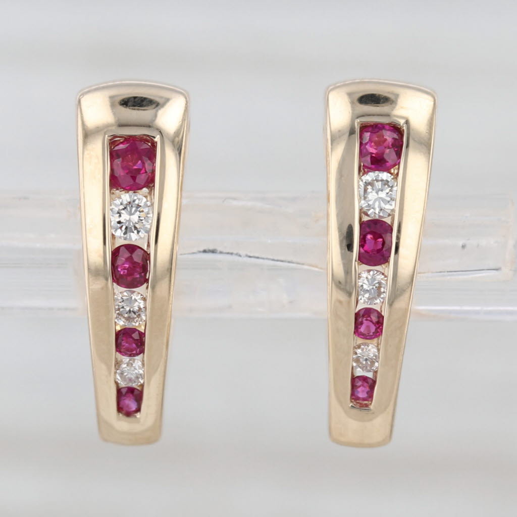 0.46ctw Ruby Diamond Heart Hoop Earrings 14k Yellow Gold Snap Top Hoops