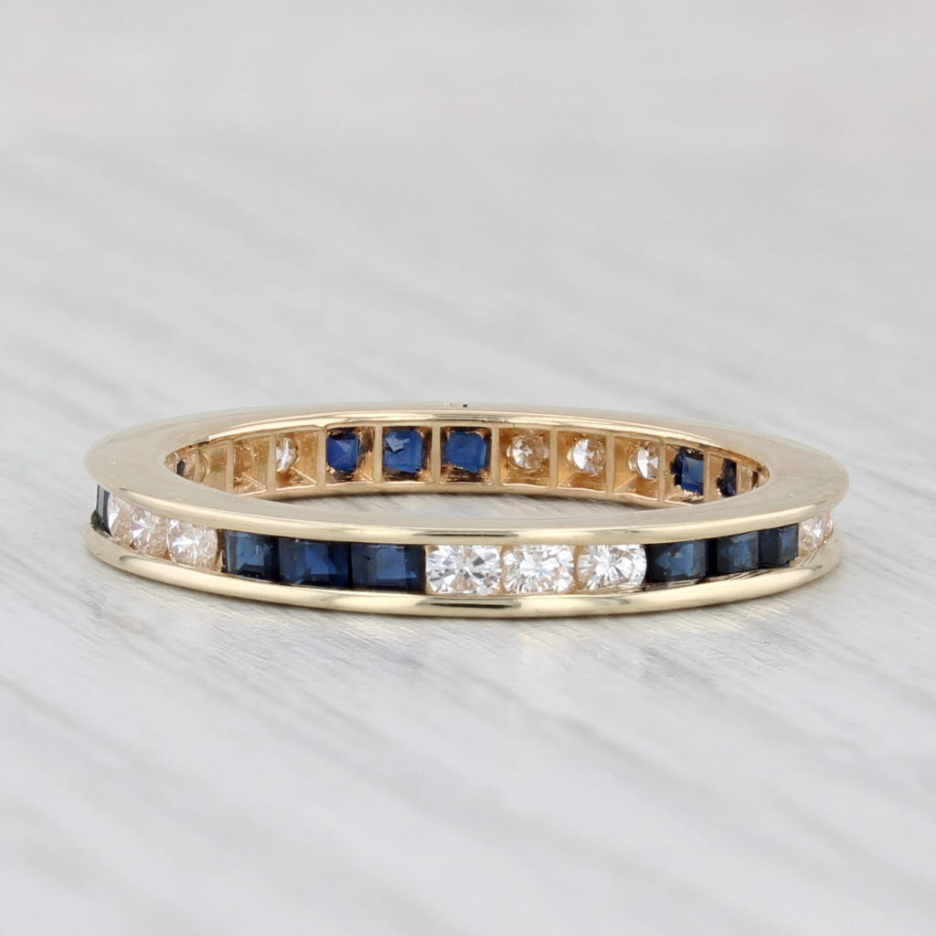 Light Gray 1.35ctw Blue Sapphire Diamond Eternity Band 14k Gold Stackable Wedding Ring