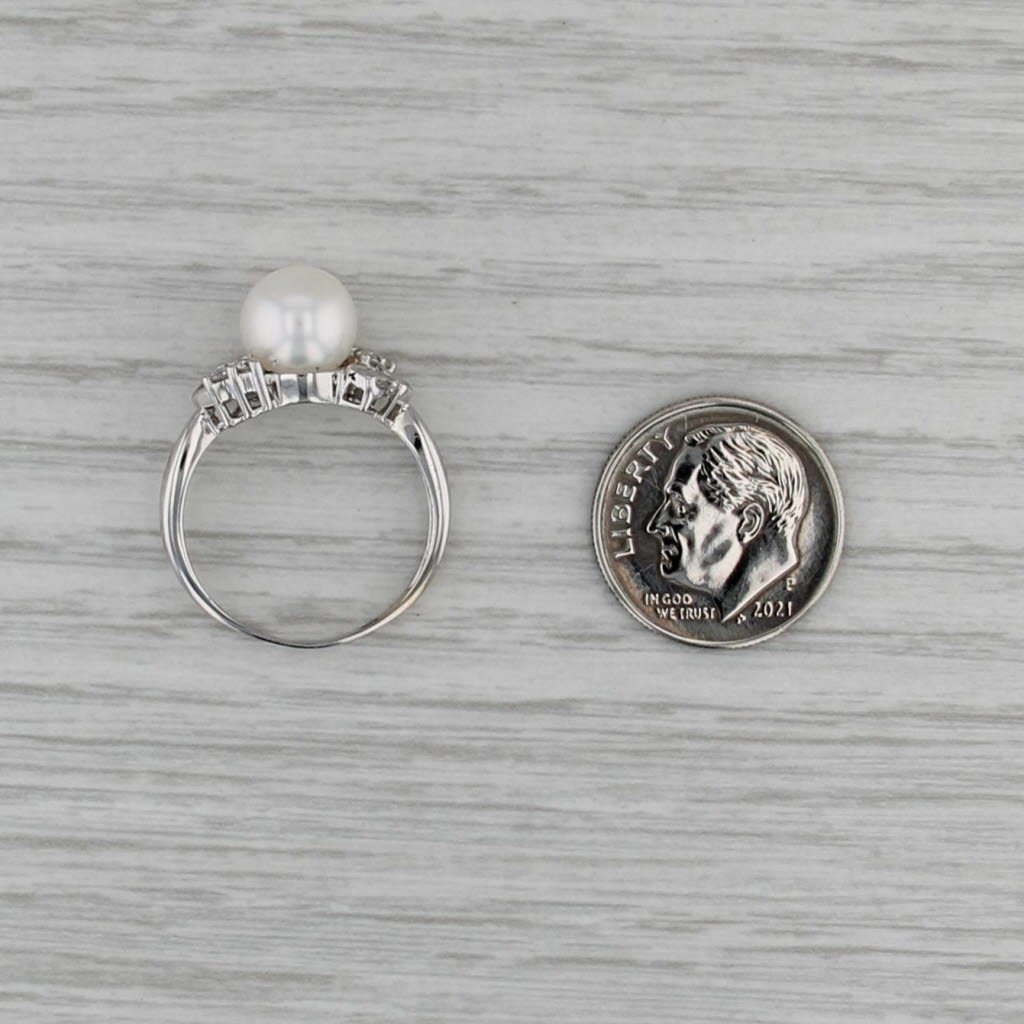 Cultured Pearl 0.17ctw Diamond Ring 14k White Gold Size 7