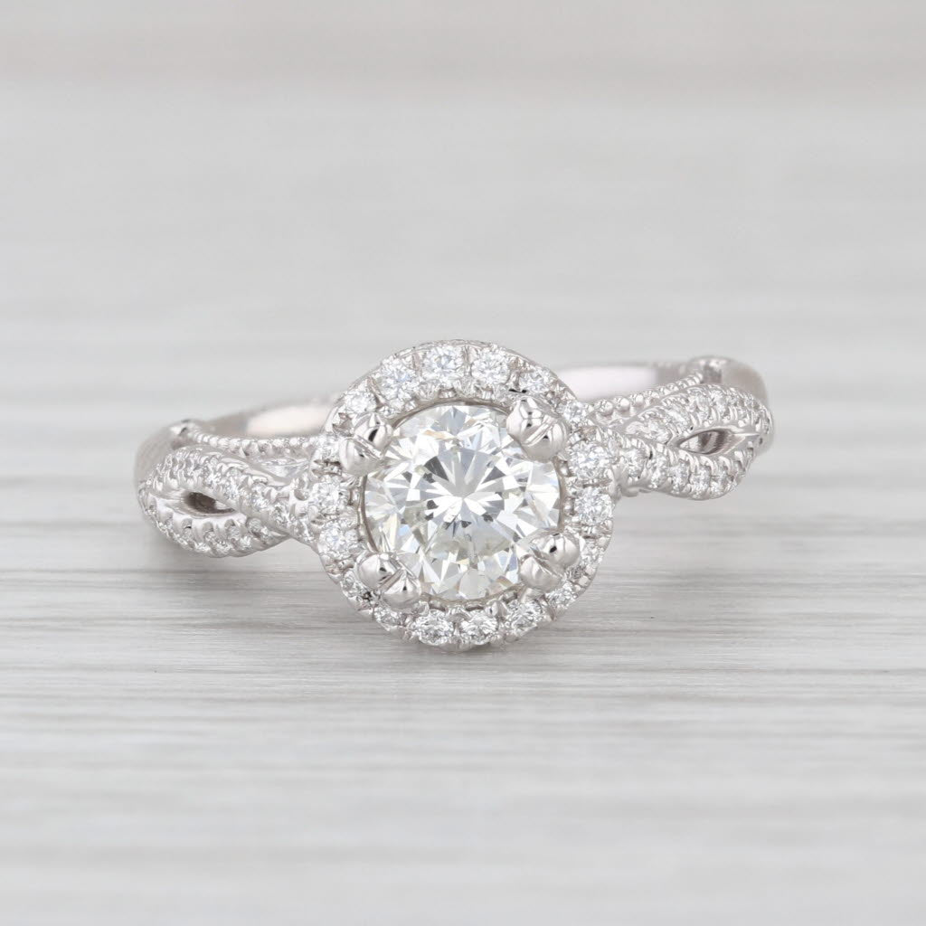 Verragio GIA 1.32ctw Round Diamond Halo Engagement Ring 14k White Gold Size 3.75