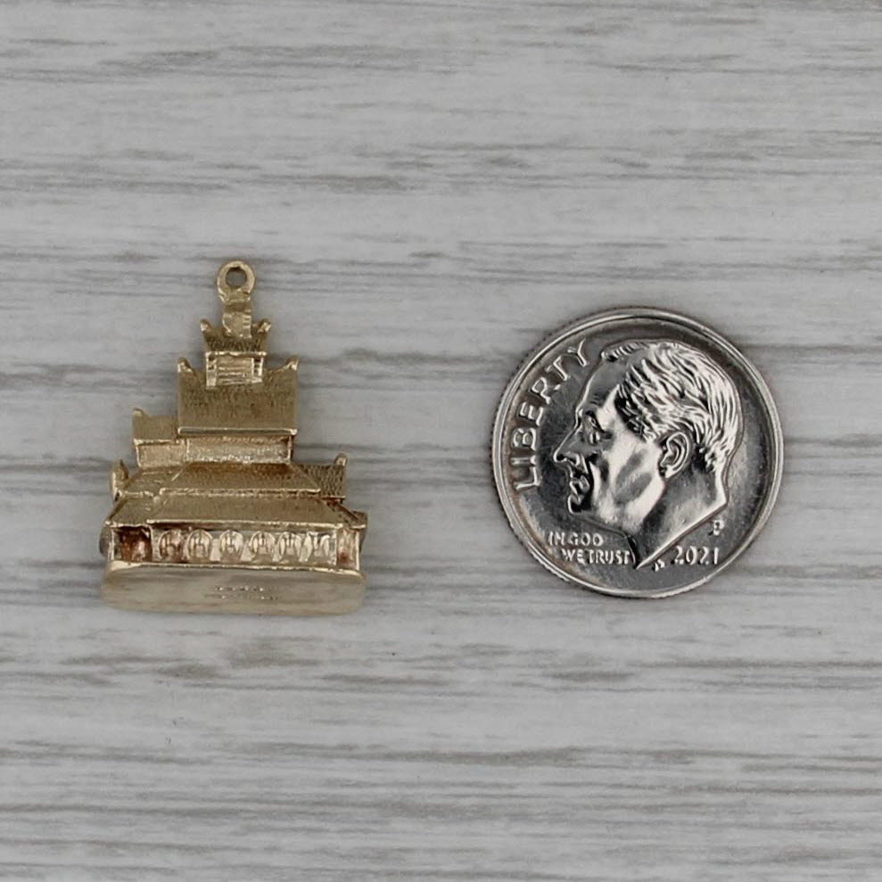 Borgund Stave Church Souvenir Charm 14k Yellow Gold 3D Norway Pendant