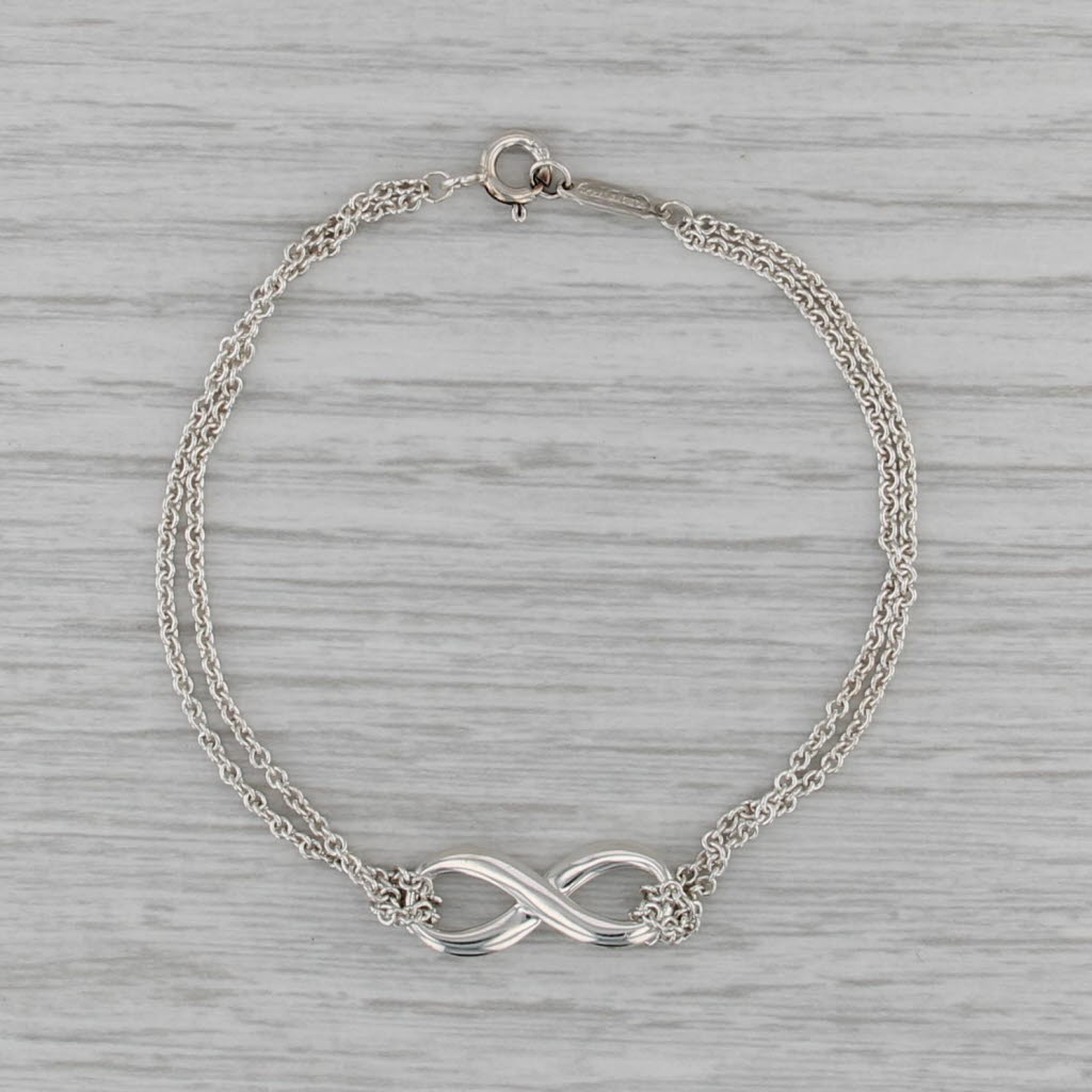 Tiffany & Co Infininity Knot 2-Chain Bracelet w/ Box Pouch Sterling Silver 6.75"