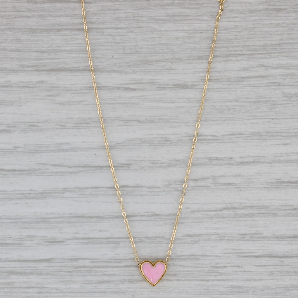 Gray New Pink Heart Pendant Cable Chain Necklace 14k Yellow Gold 16" 18"