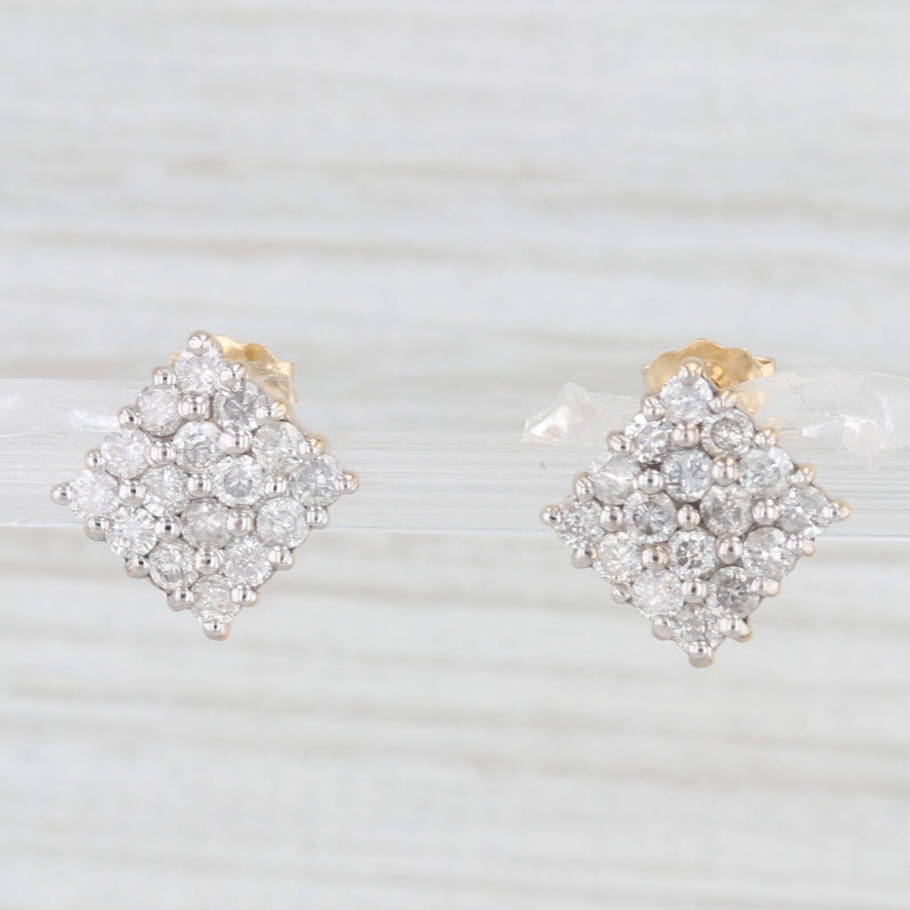 Light Gray 1ctw Diamond Pave Square Stud Earrings 14k Yellow Gold