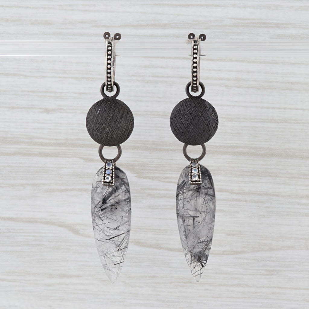 New Nina Wynn Hoop Charm Drops Earrings Sterling Silver Tourmaline Quartz