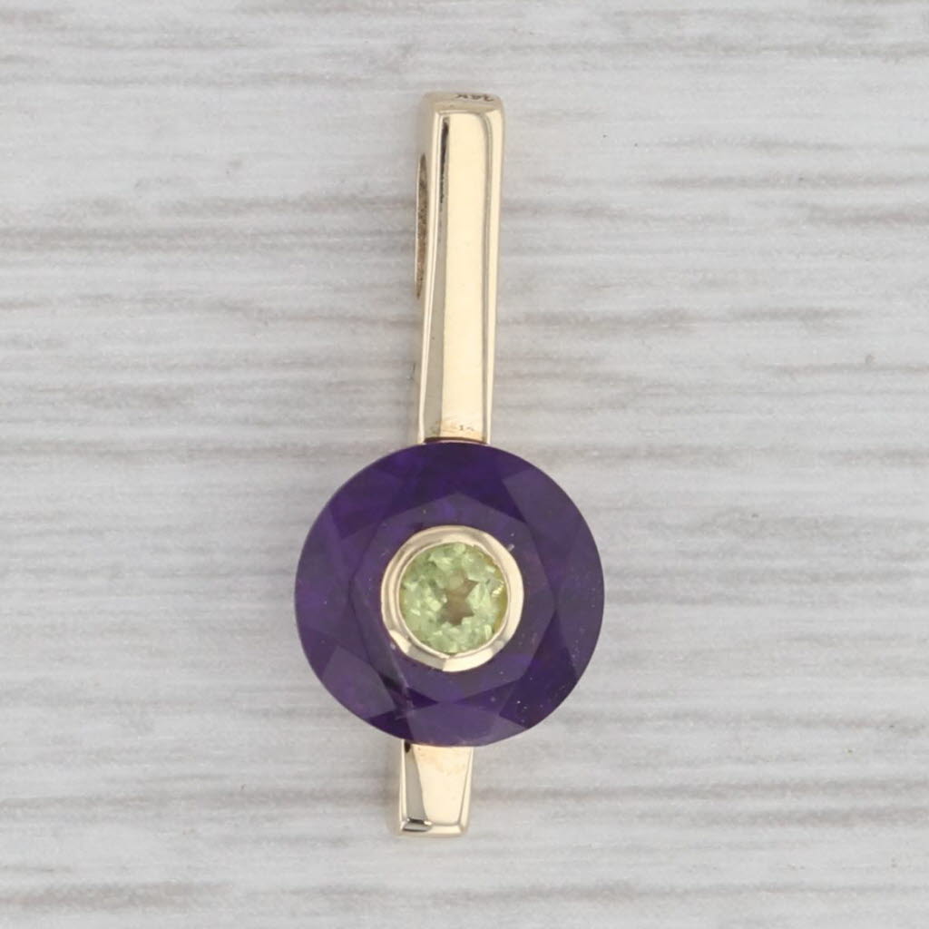 Gray Amethyst Peridot Small Drop Pendant 14k Yellow Gold