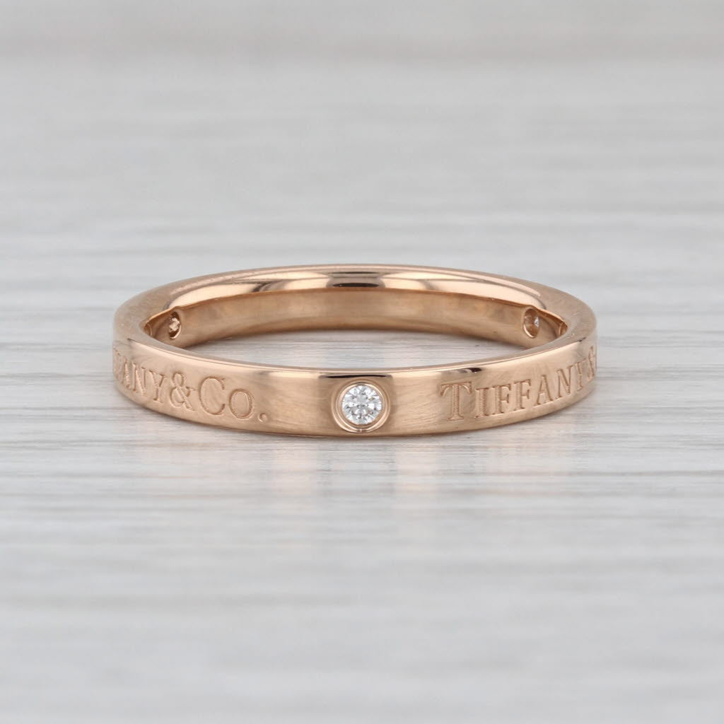 Tiffany & Co Flat Band 3P Diamond Stackable Ring 18k Rose Gold Elsa Peretti Sz 8
