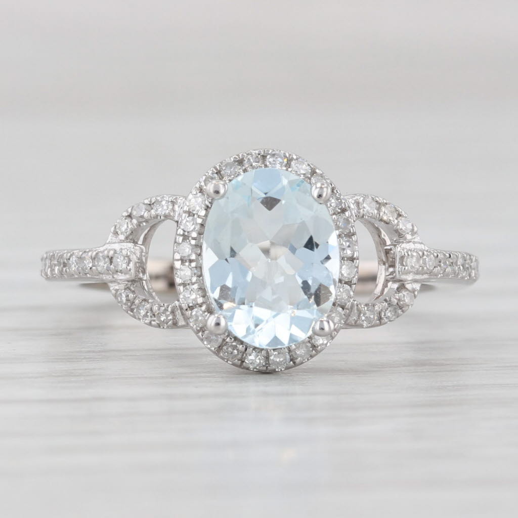 Light Gray 1.16ctw Aquamarine Diamond Halo Ring 14k White Gold Size 6.25 Engagement Style